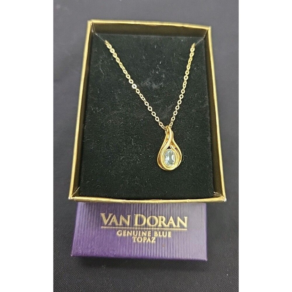 Vintage Van Doran Genuine Blue Topaz On 18" Goldtone Chain New With Box